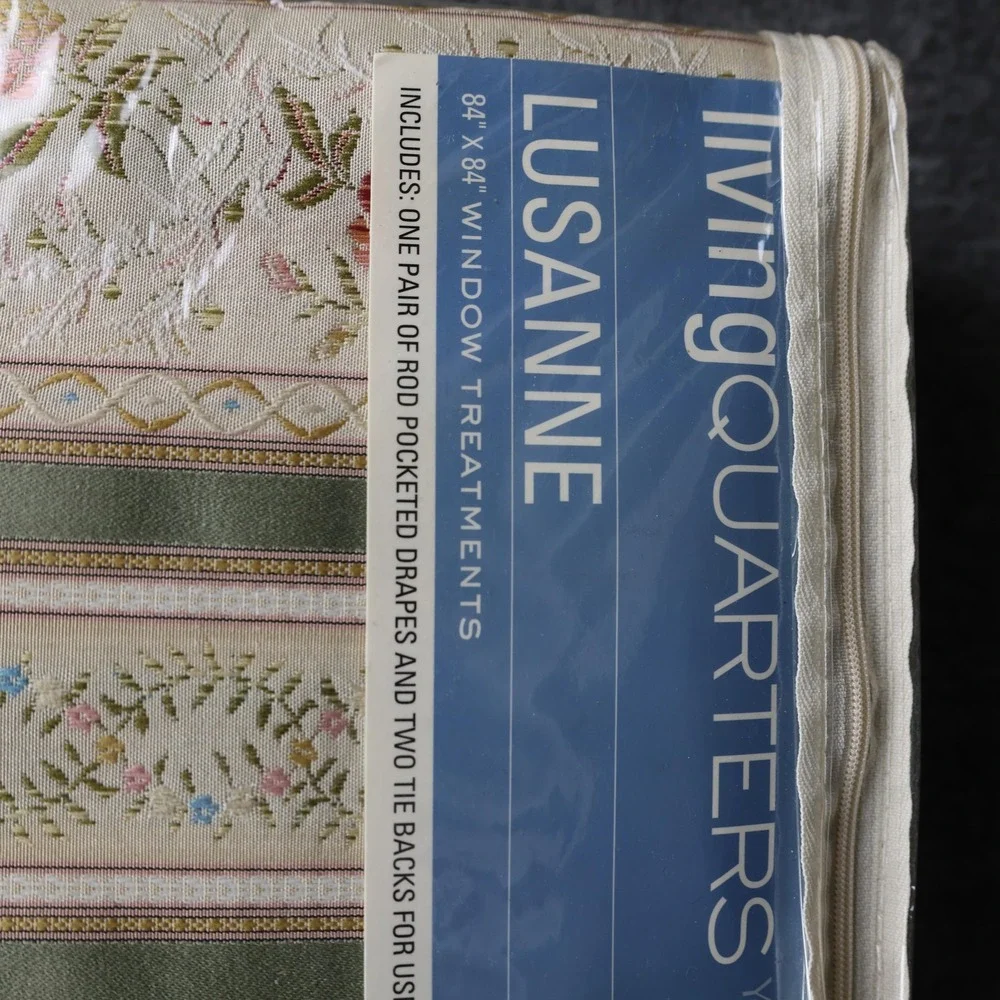 Living Quarters Lusanne Window Drapery Pair 84x84 Beige Floral Lined Rod Pocket